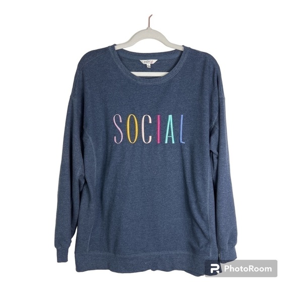 Wildfox "Social" Sweatshirt Blue Super Soft Sz L - Picture 1 of 11